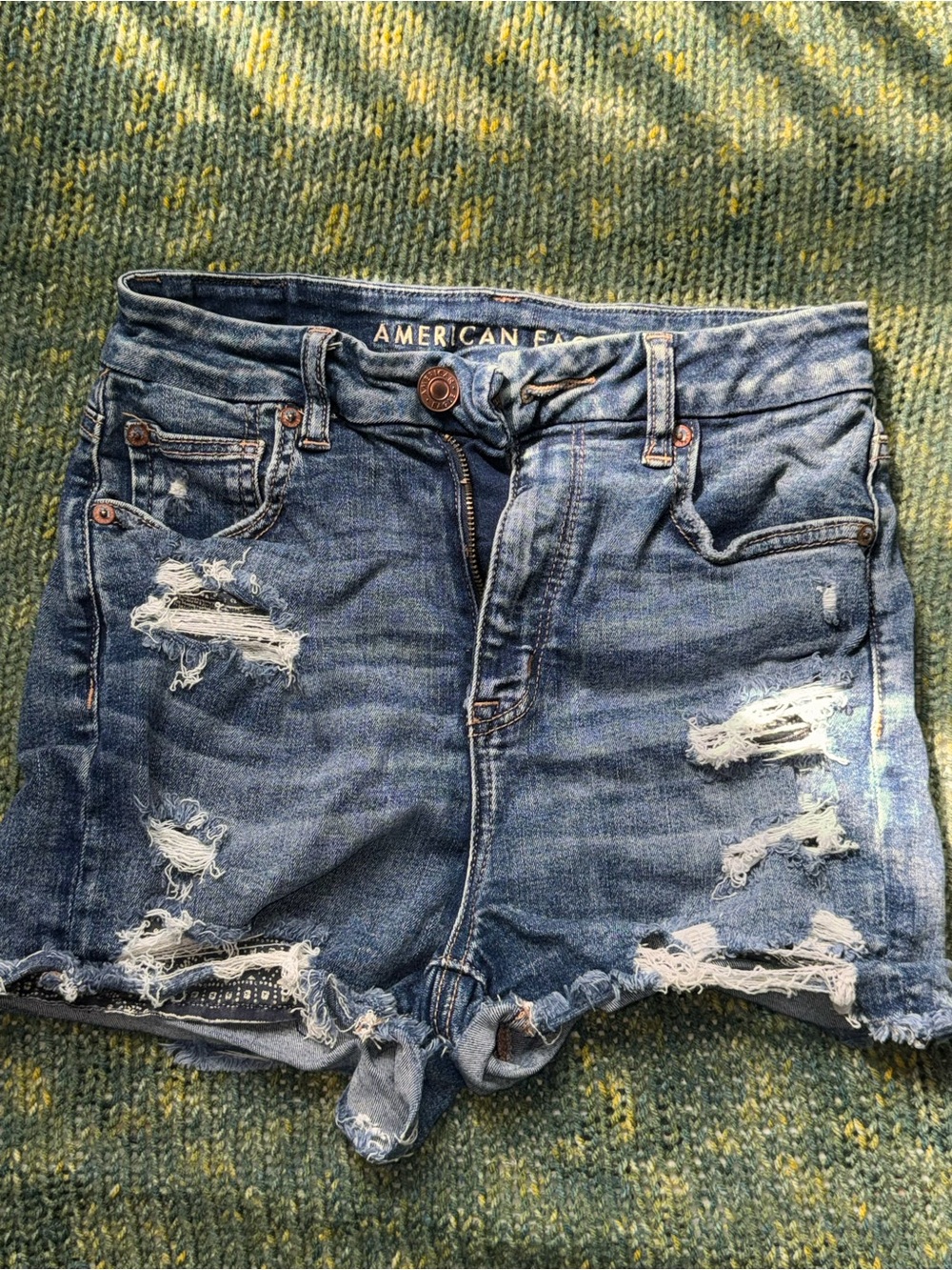 American Eagle Outfitters Distressed Dark Blue Denim Cutoff Shorts